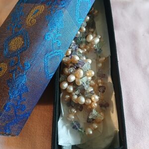 Freshwater Pearl and Multi-Stone Cluster Necklace - Pearl